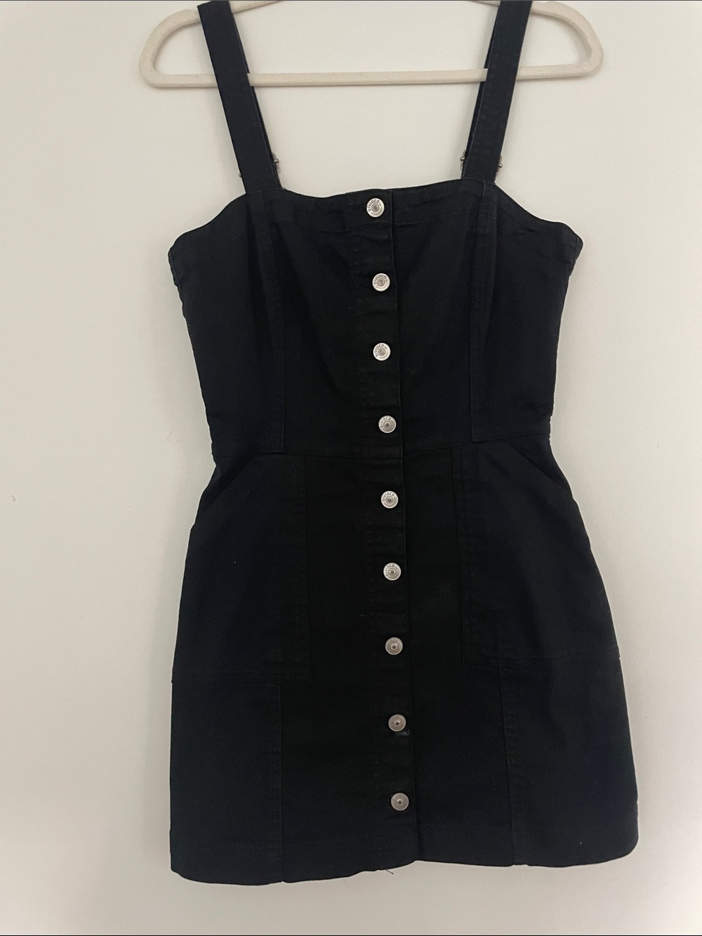 Black Denim Button-Front Mini Dress